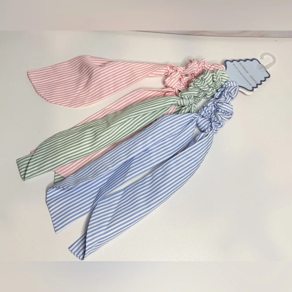 Sunday State Bow Scrunchie Set NWT Pink Green Blue Stripe Coquette Preppy Hair